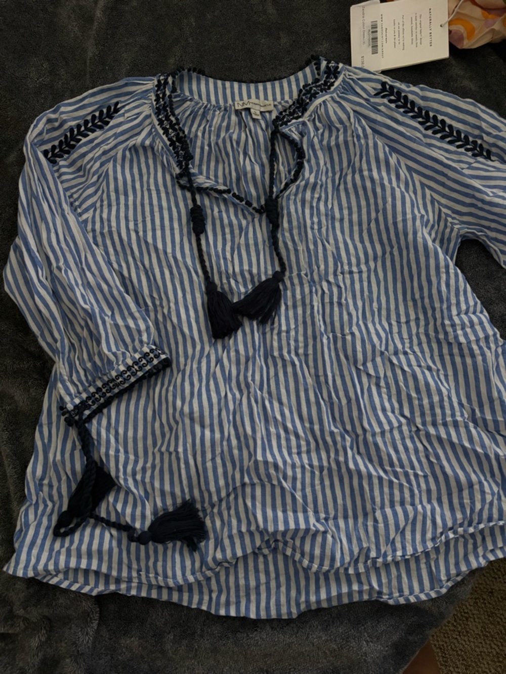 Striped Tassel Peasant Top